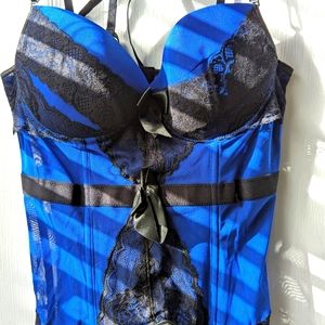 Blue and Black Corset with matching Thong